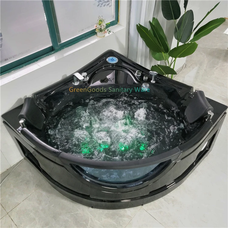 小さなサイズのシャワーコンボ厚いガラスの浴槽コーナーマッサージスパバスタブ