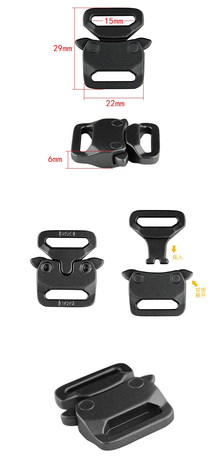 15mm quick release buckle black color special zinc alloy insert buckle strong outdoor small tactical buckle laser logo