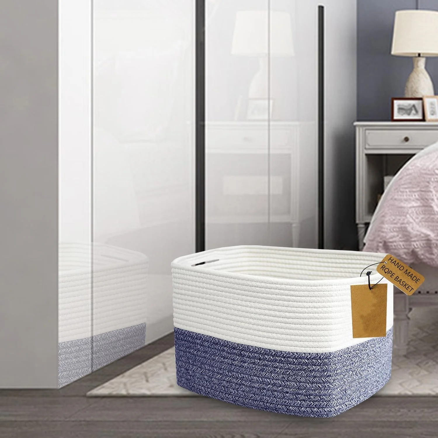 Newest designed handmade square laundry hampers Baby toys Gift organizer with handles cotton rope woven storage basket