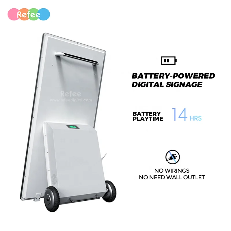 Floor standing outdoor waterproof IP65 battery powered high brightness moveable advertising board media player ad display