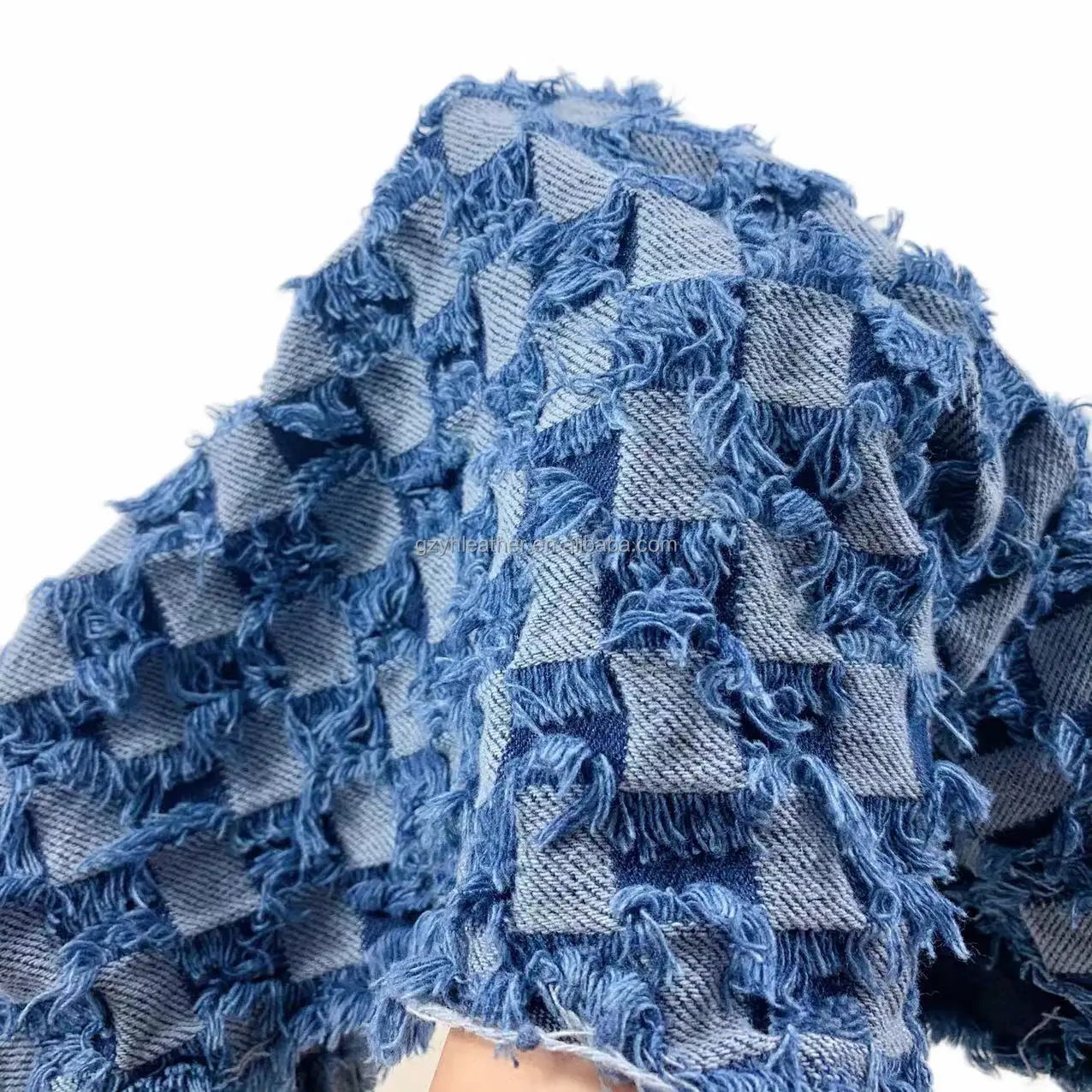 Shirt Bag Fabric Jacquard Chessboard Grid Plain for Jean Dress Denim Square Pattern Blue Tricot Knitted YARN DYED Roll Packing