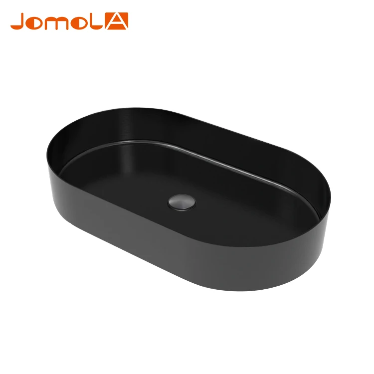 Modern oval round SS304 Sink Stainless Steel PVD black Bathroom Hand Wash pedestal Basin for Lavatory Vanity Cabinet