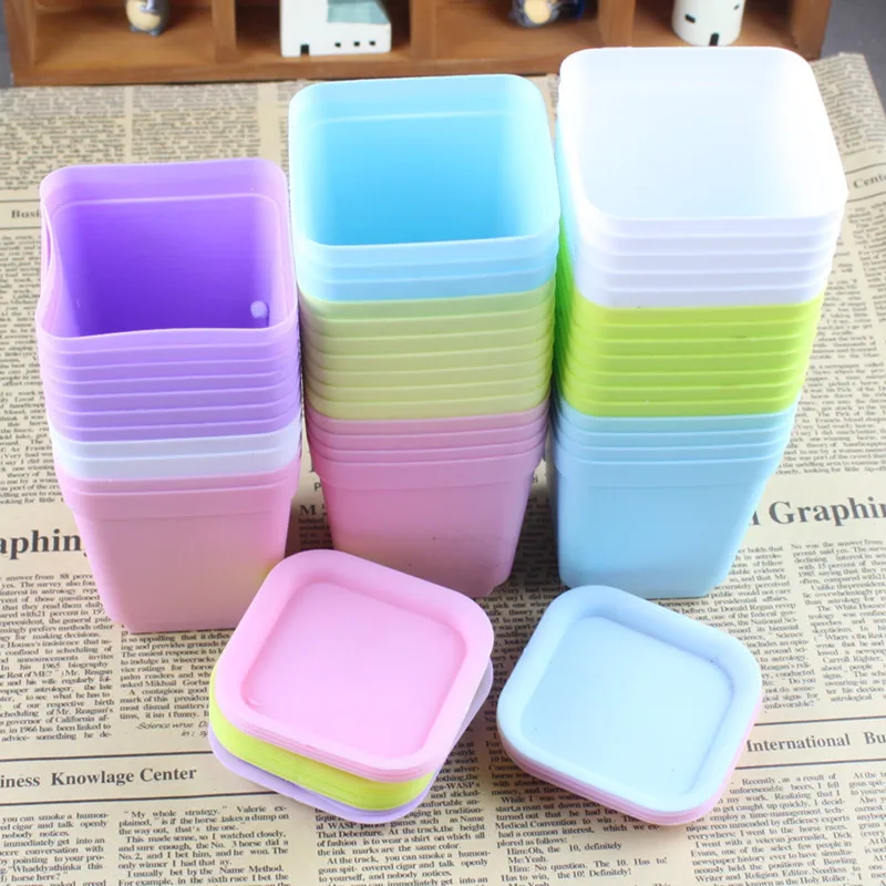 P272 Flower Pots Desktop Potted Plants Succulents planters home decor square Flowerpot candy colors Mini Plastic Flower Pots