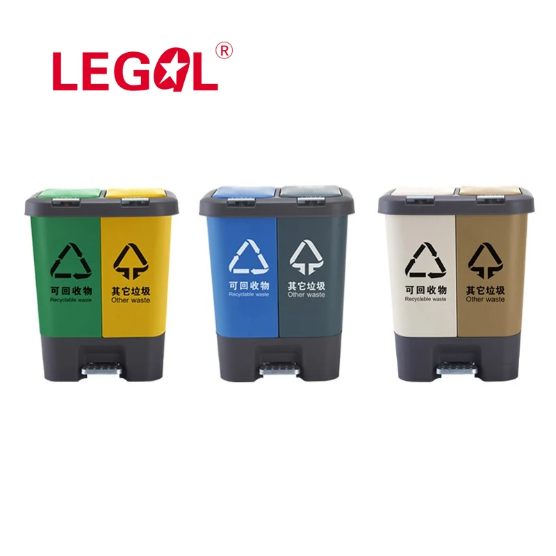 2 in 1 compartment plastic recycle rubbish garbage trash bin trash can