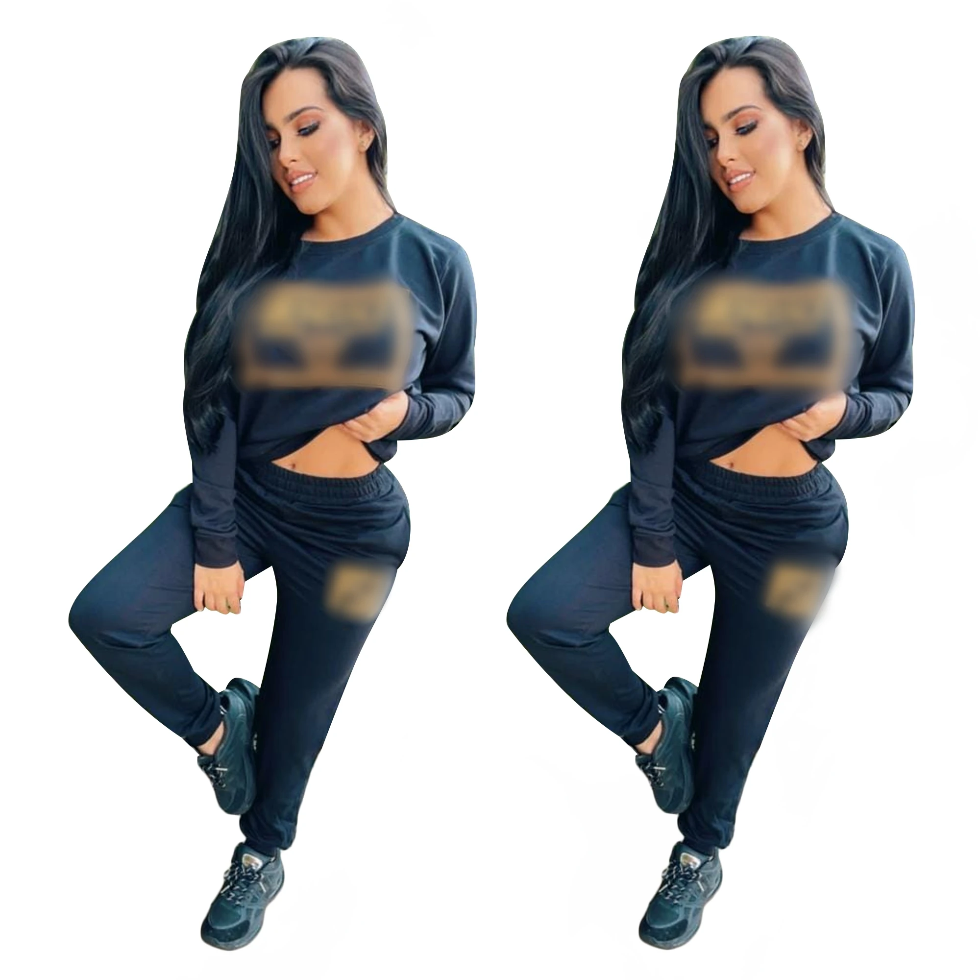 Wholesale designer clothing long sleeve sweatshirt 2 pieces set jogger black two piece sweat pants sets women