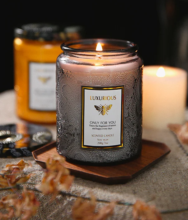 wholesale Medium Embossed Glass cup Candle soy wax aroma home decoration candle gift for indoor Medium Embossed Glass cup Candle