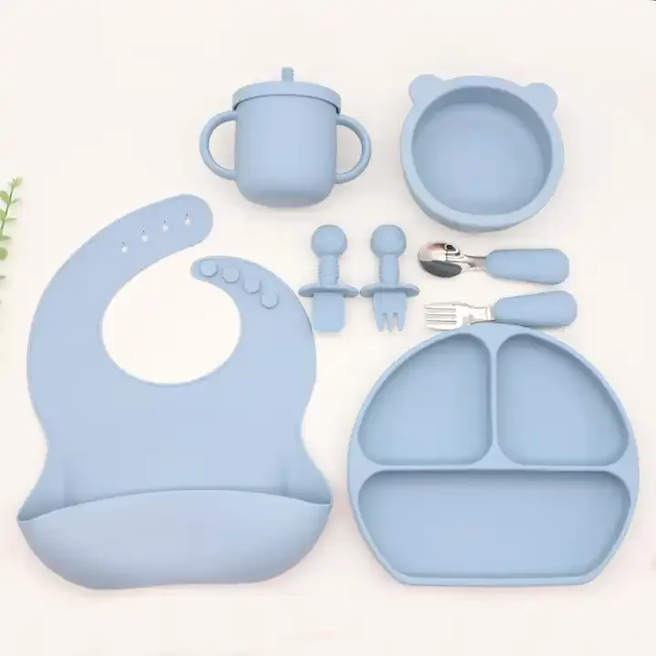 BPA Free Baby Tableware Set Bowls Spoon Bib Baby Silicone Divided Suction Plate silicone Baby Feeding Set dishwasher safe