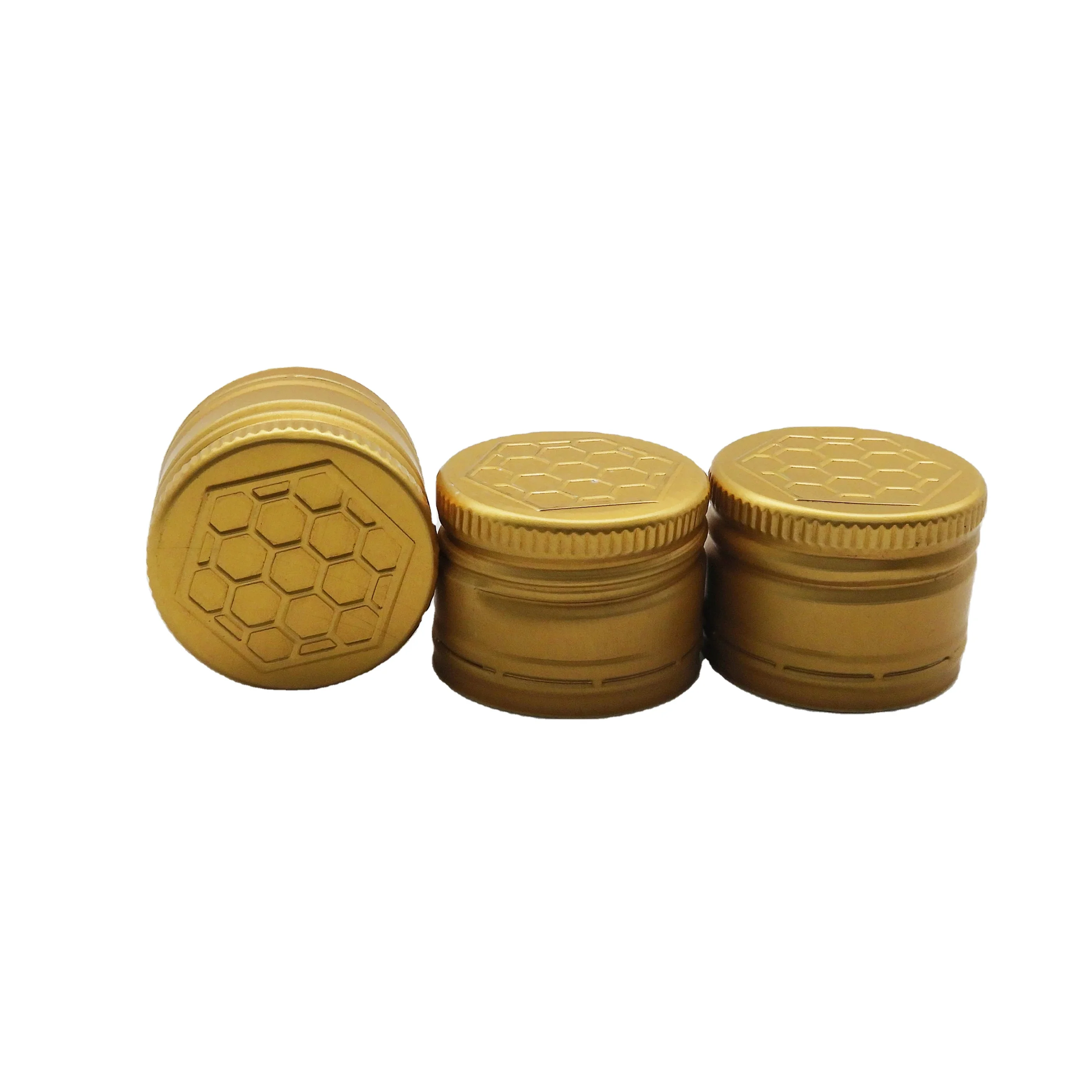 31.5*24mm Embossed Logo Aluminium Screw Cap for Honey Bottle Gold Color Aluminium Cap with PE liner