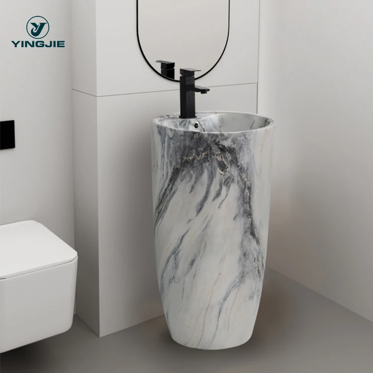 Hot sales high quality bathroom pedestal basin ceramic marble freestanding basin