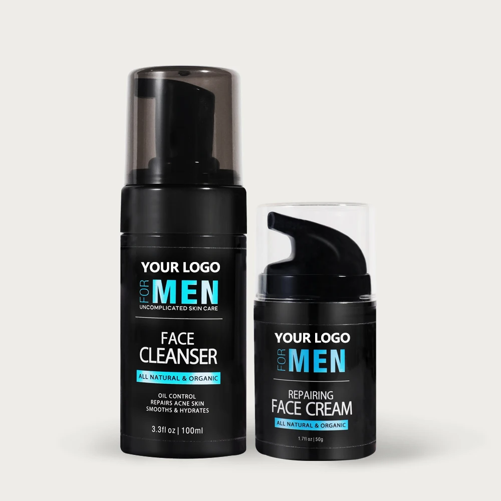 Private Label Mens Skin Care Facial Cleanser Wash Anti Aging Moisturier Cream Skin Care Set Face For Black Men