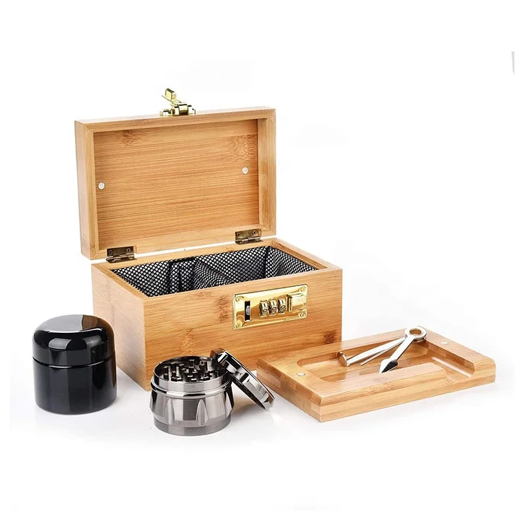 
Hot selling Tobacco Herbal Wood Stash Box Combo With Removable Carbon Linings 
