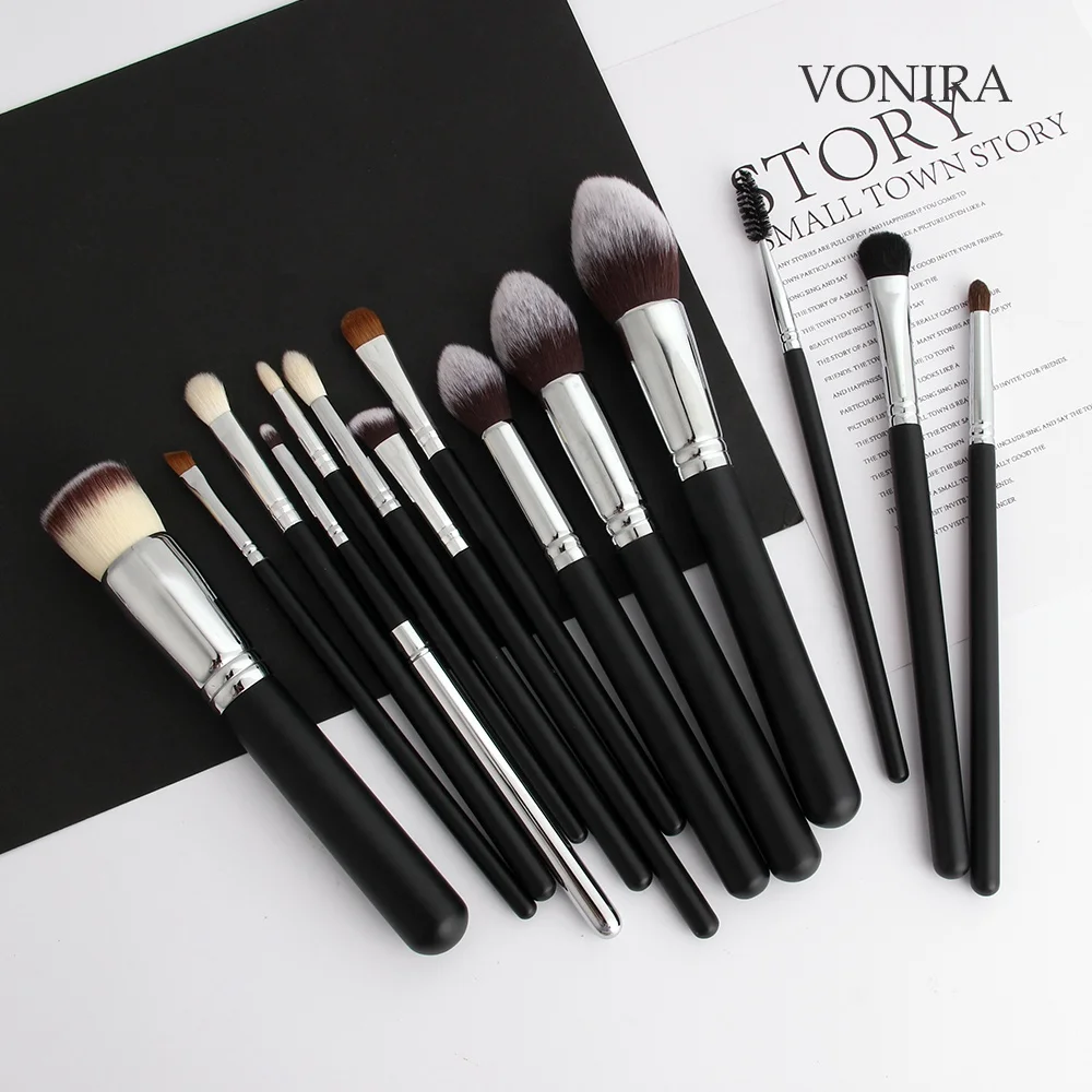 Vonira Beauty Matte Black Silver Copper Professional Makeup Studio Makeup Artist Must Have Basic Cosmetic Brushes Set OEM  ODM