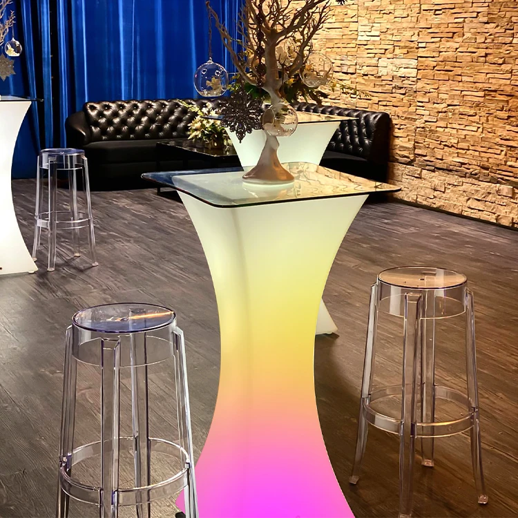 Remote Control Lighted Up Colorful Portable Led Cocktail Bar Cafe Table Alfresco Bistrotable