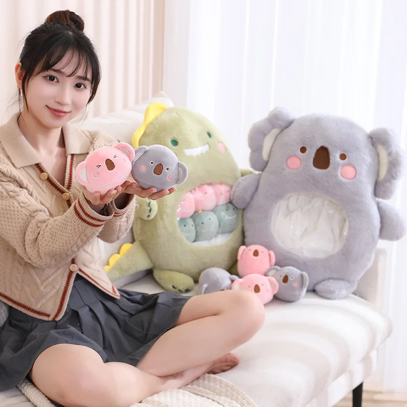 Cute Animal With Little Baby Small Toys Snacks Throw Pillow Rabbit Dinosaur Bear Stuffed Cushion Koala Plushies