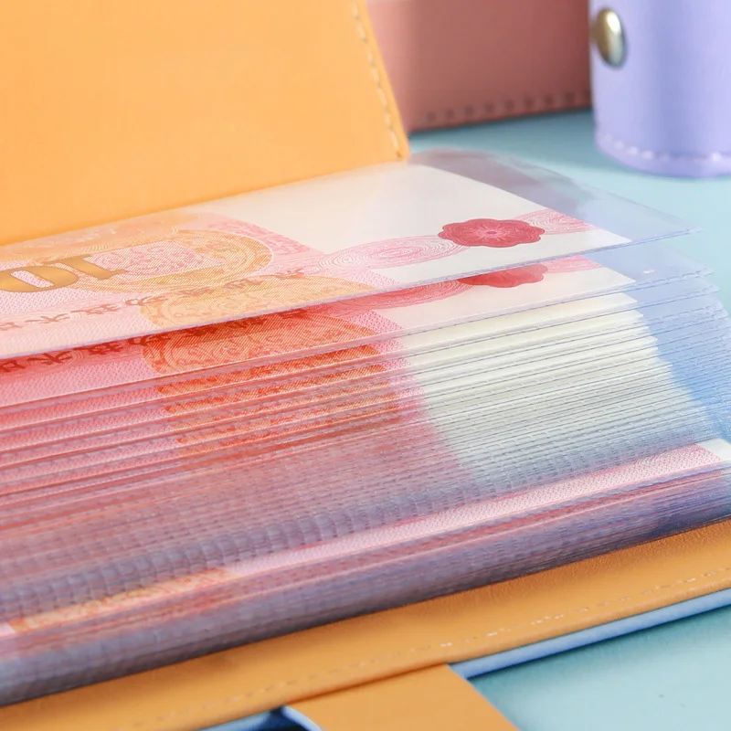 Useful 50 PP pocket money savings notebooks soft cover PU leather binding receipt storage clip A6 deposit receipt budget binder