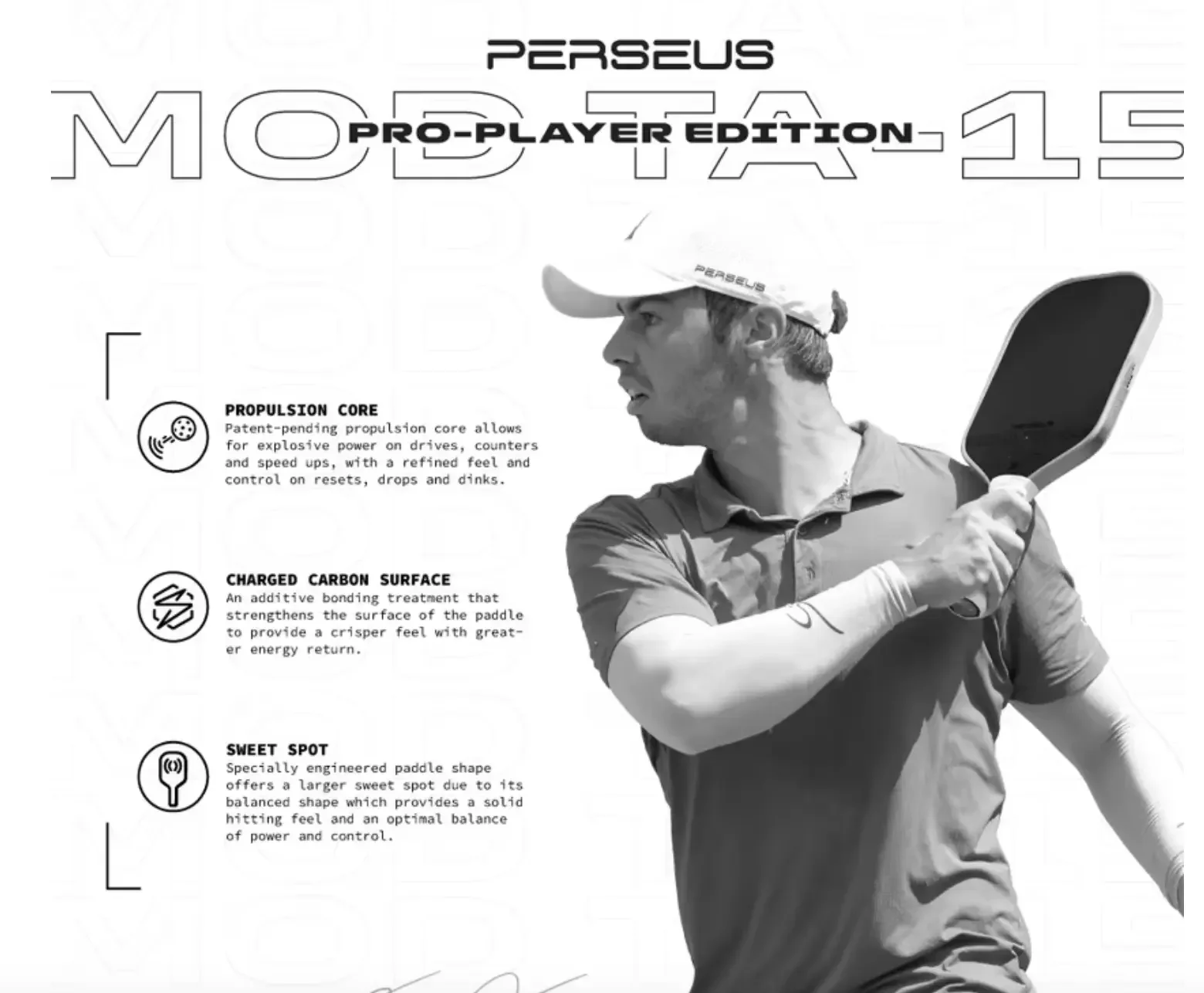 MOD TA-15 Pro Player Edition Gen 3 Propulsion Core 16mm Thermoformed Graphite T700 Carbon Fiber Pickleball Paddle Rackets