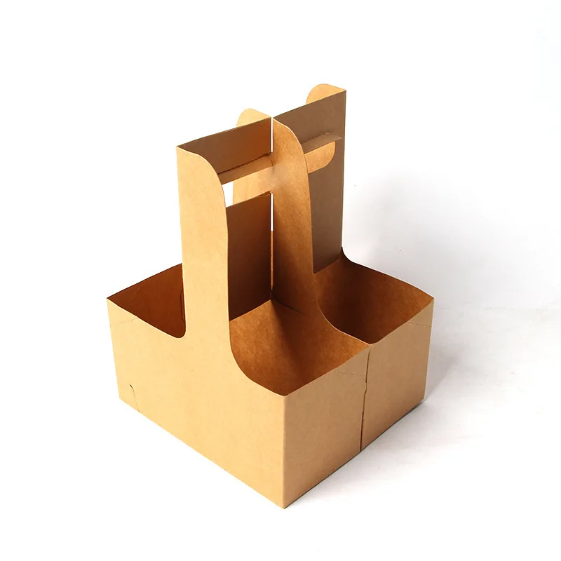 Disposable Kraft Paper Handheld Holder Coffee Milk Tea Takeaway Paper Holder Two  Takeaway Cup Holder Print Logo
