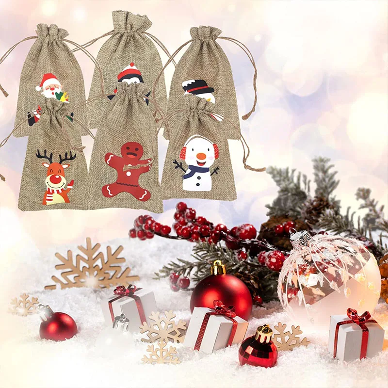 Custom Santa Sack Candy Presents Linen Burlap  Drawstring Christmas Gift Bag