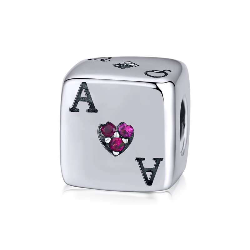 Simple lucky dice letter design zircon 925 sterling silver charm fit original bracelets DIY fashion jewelry making