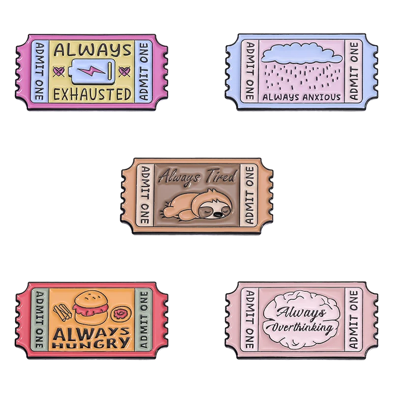Always Hungry Overthinking Enamel Pins Creative Bookmark Lapel Pin Metal Backpack Relieve Anxious Brooch Wholesale Jewelry Badge