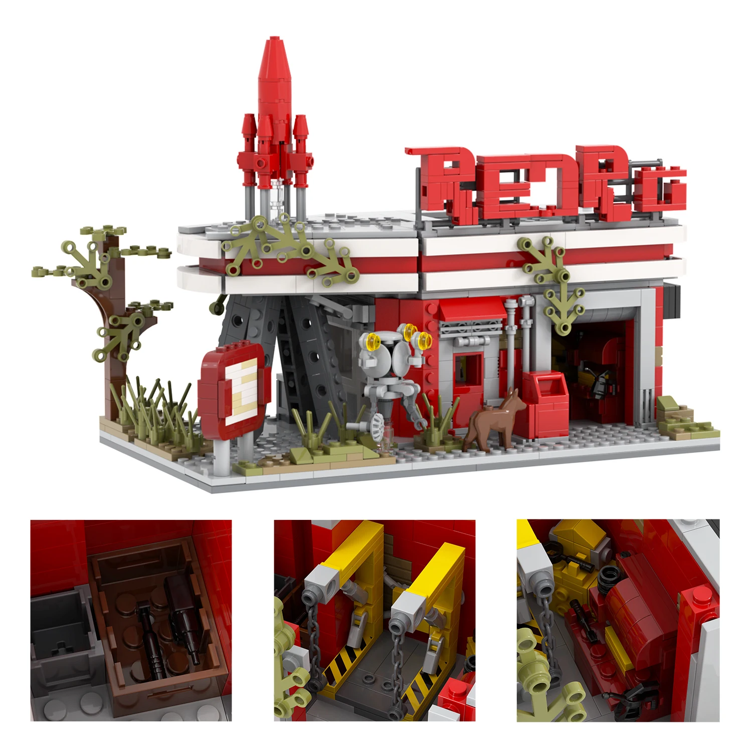 MOC1572 Fallout Red Rocket Truck Stop 880Pcs Bricks with Lucy Maclean Maximus Cooper Howard T60 Power Armor Building Blocks Toys