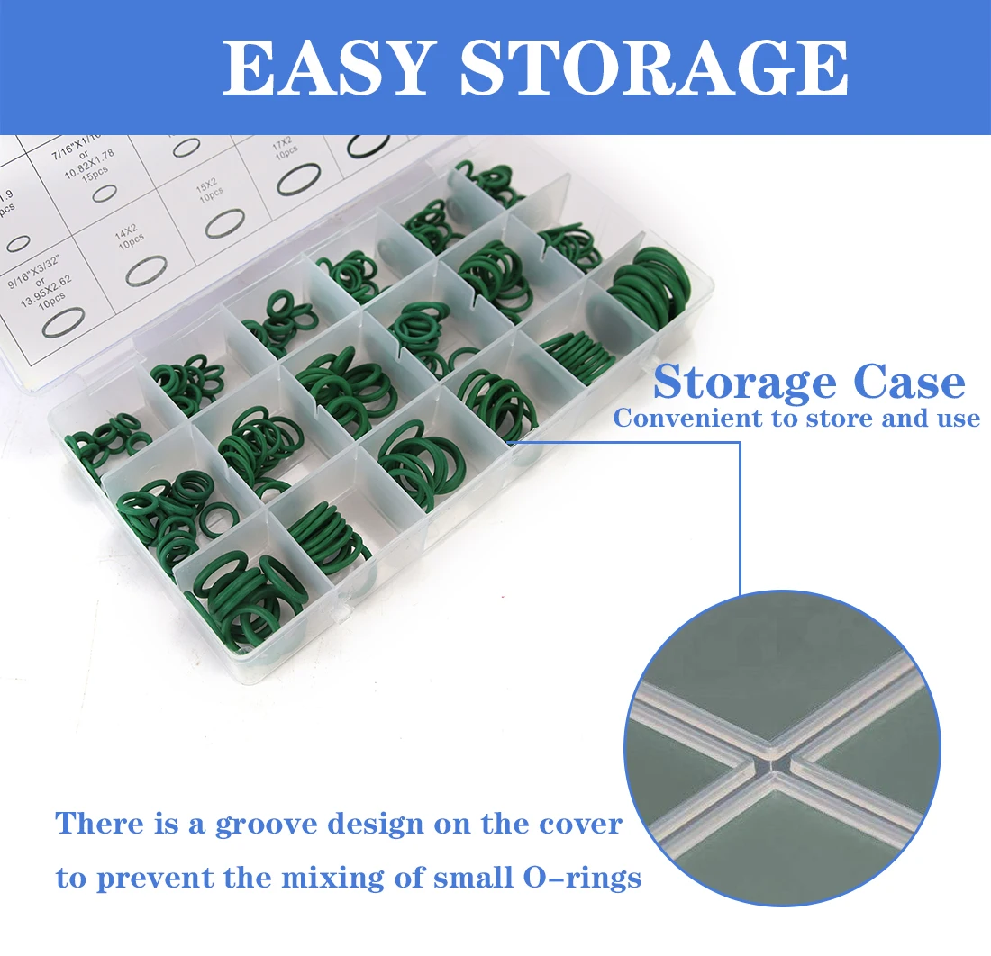 270PC Rubber O-Ring Assortment Kits 18 Sizes O-Ring Kit Box Rubber Washer Set For Car Repair