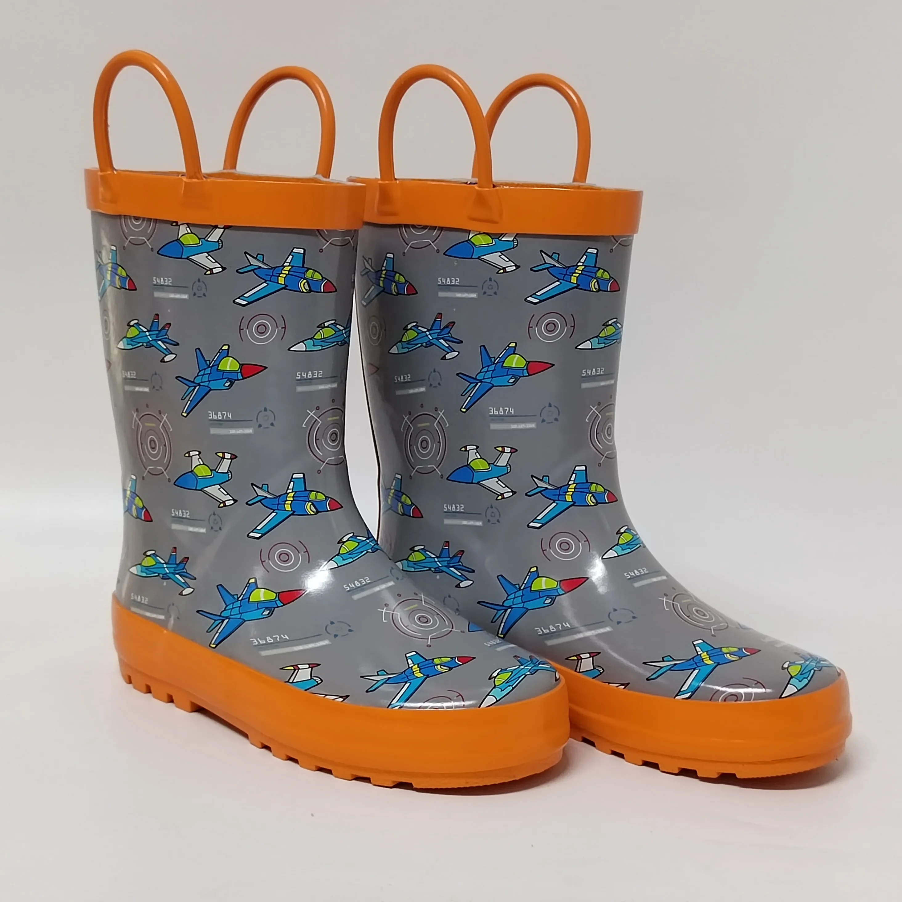 the most popular design airplane model printed color lining rubber wellies for children