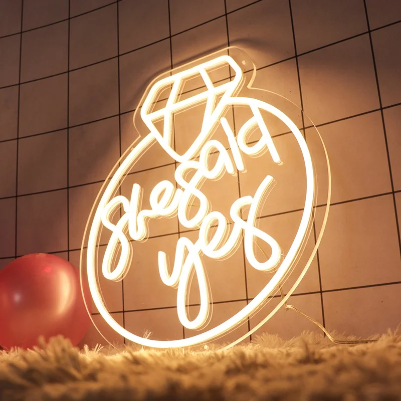 48.3*40cm LED Acrylic Neon Sign She Said Yes Engagement Party Decoration She Said Yes Neon Signs Lighting