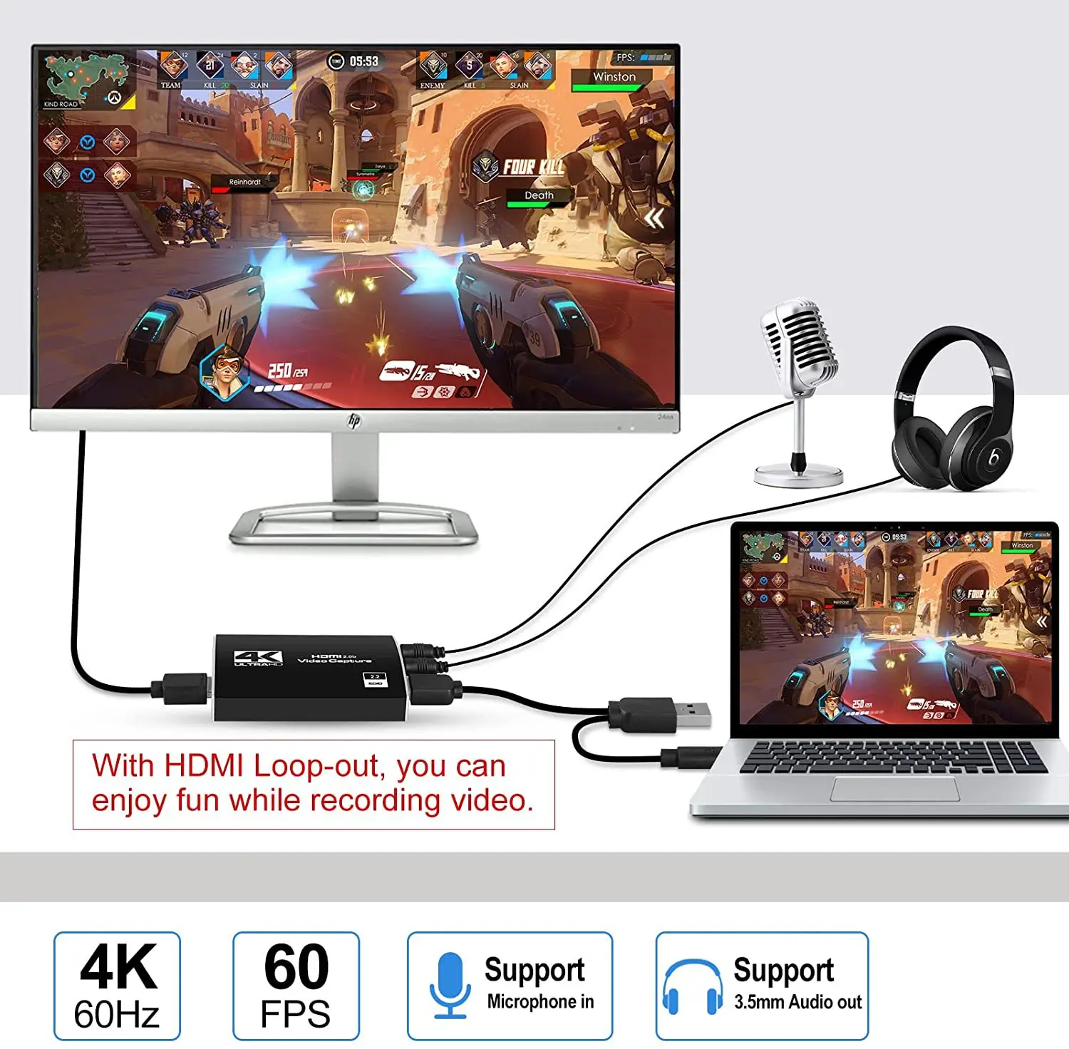 New USB3.0 Recorder Grabber To Usb Video Capture Device For OBS Capturing Video Capture Card 4K