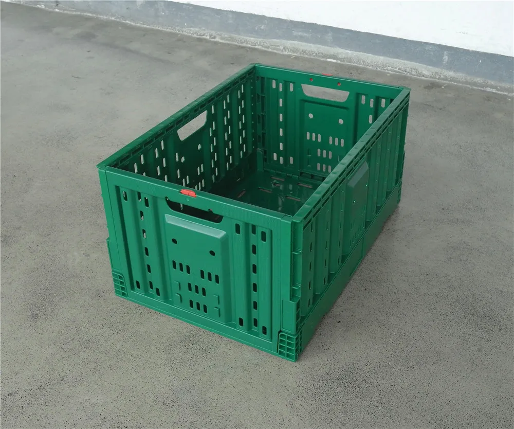 green color PP material 23.6x15.7x11.8 inch reusable collapsible folding plastic storage crate