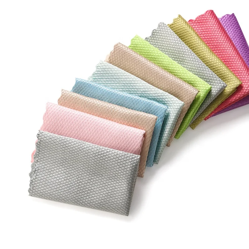 Manufacturer Supply Reusable Fish scales Car cleaning Towel Household Dish Cloth Microfiber Kitchen Towels