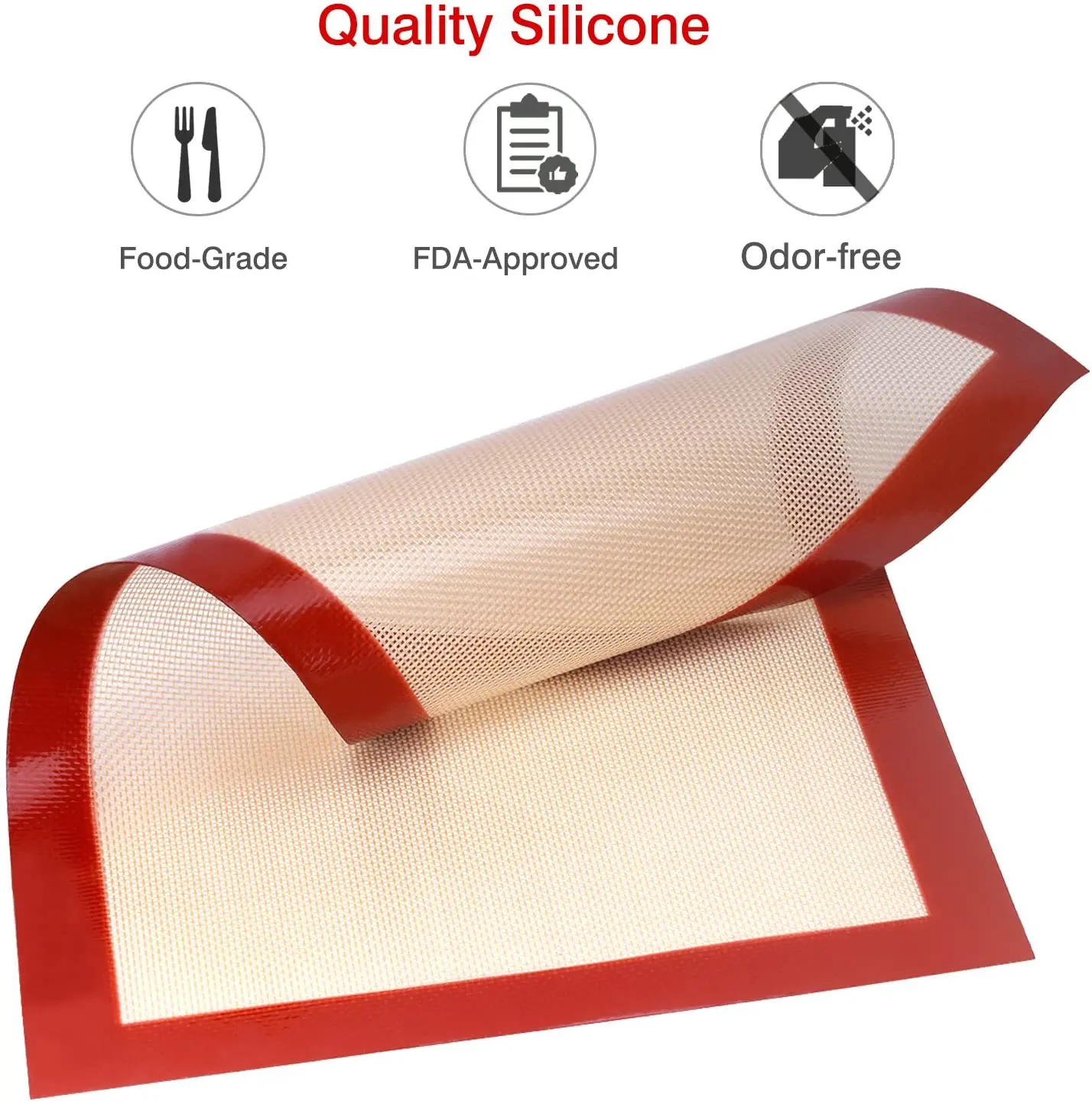 Set of 2 Pack Silicon Baking Mat for Pastry, Premium Large Silicone Baking Mat, Non-toxic High Temperature Proof, Red Edge
