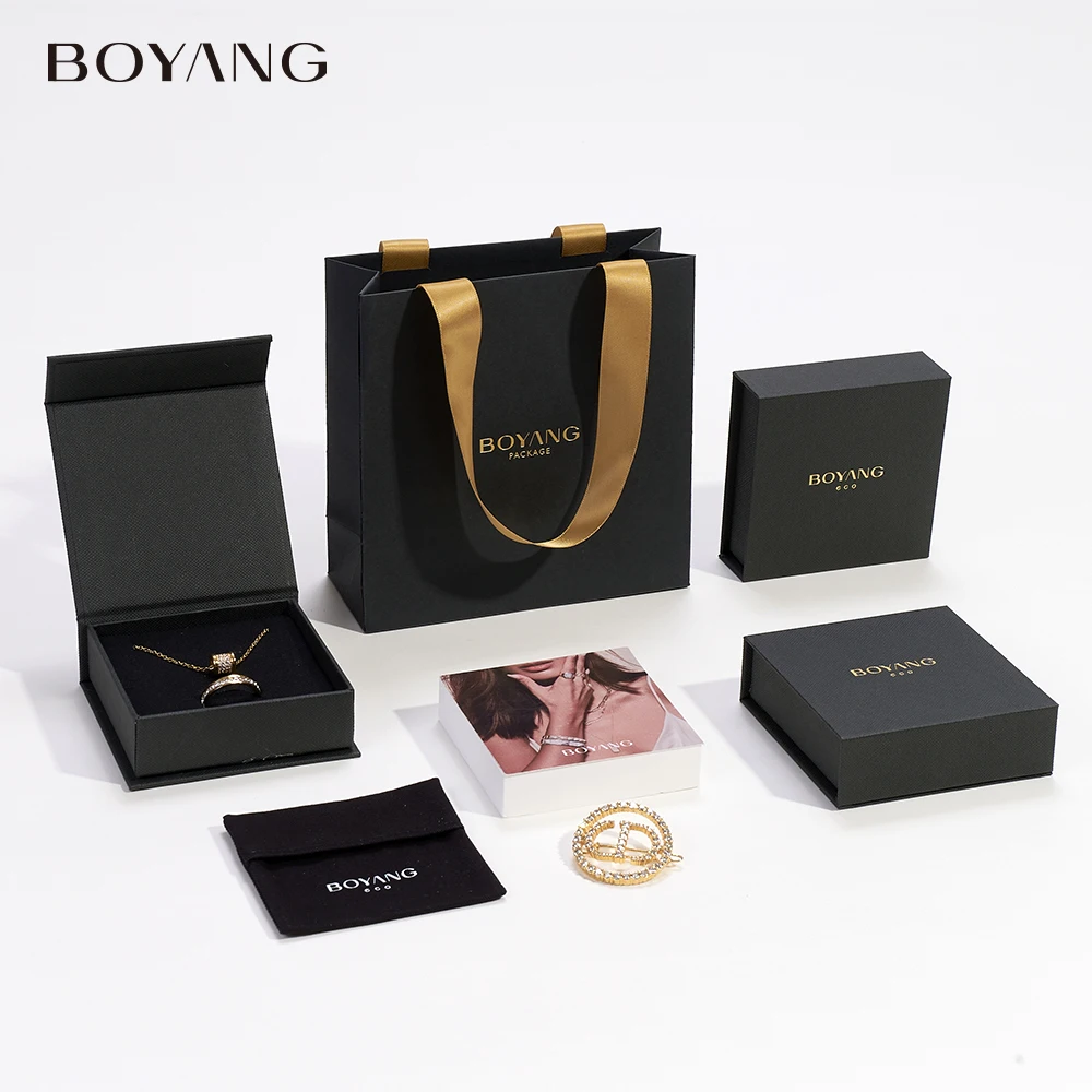 Boyang Custom Logo Luxury Eco Paper Book Shape Magnetic Closure Earring Necklace Ring Packaging Jewelry Box