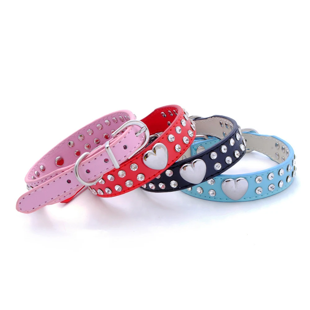 New Style Selling Dog Collar Shine Heart Rhinestone Puppy Collars Rhinestone Customized
