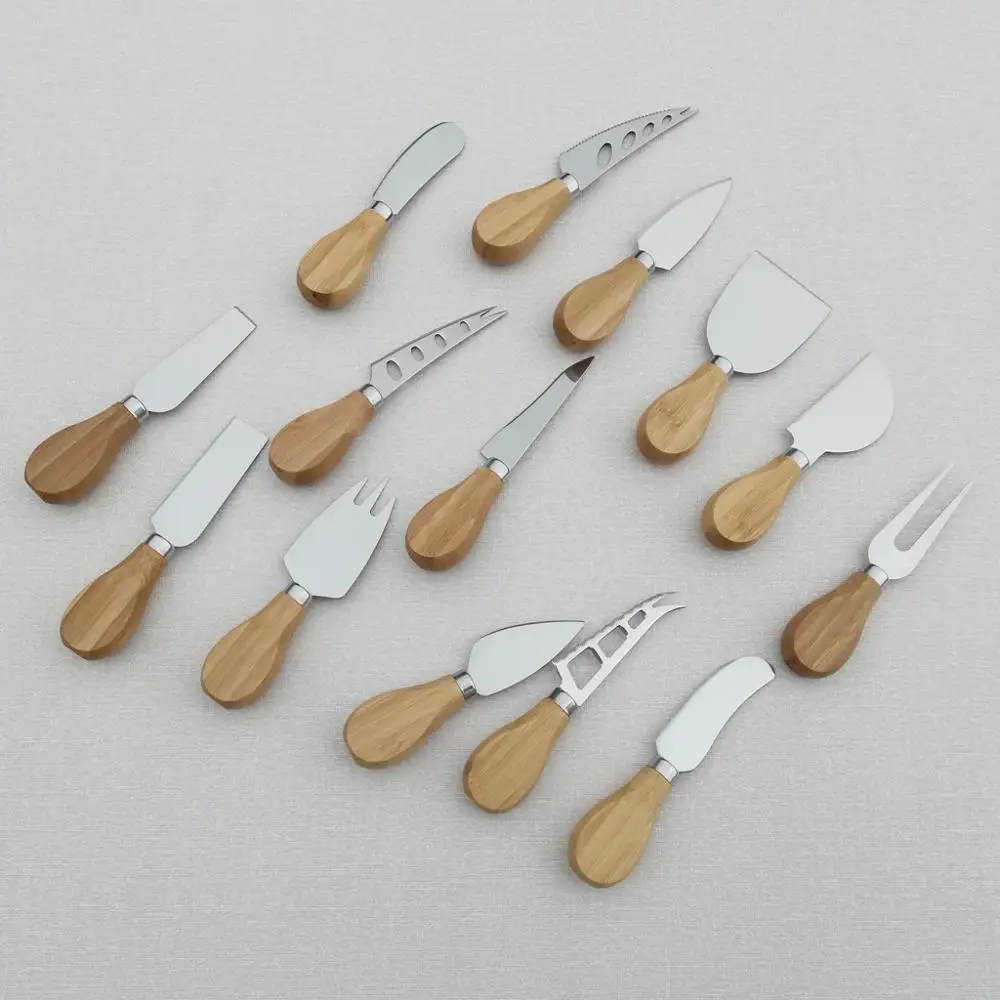 Ready to ship bamboo handle cheese cutter stainless steel cheese knife set