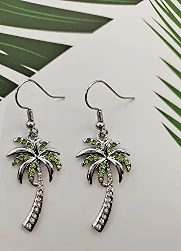 Crystal Beach Palm Tree Dangle Earrings Tropical Jewelry for Women