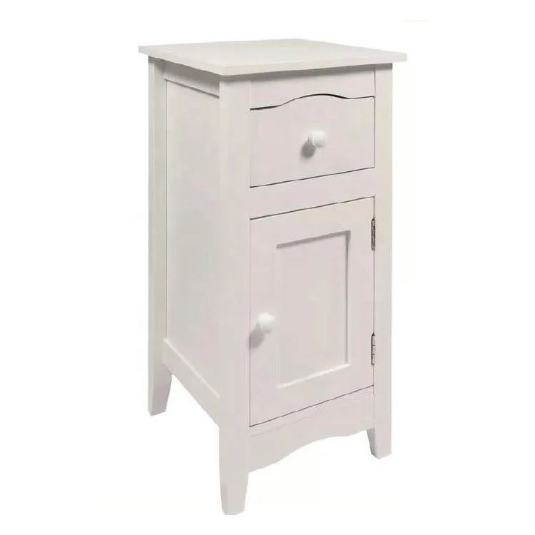 Modern minimalist style furniture solid wood white 1 door 1 drawer bedside table