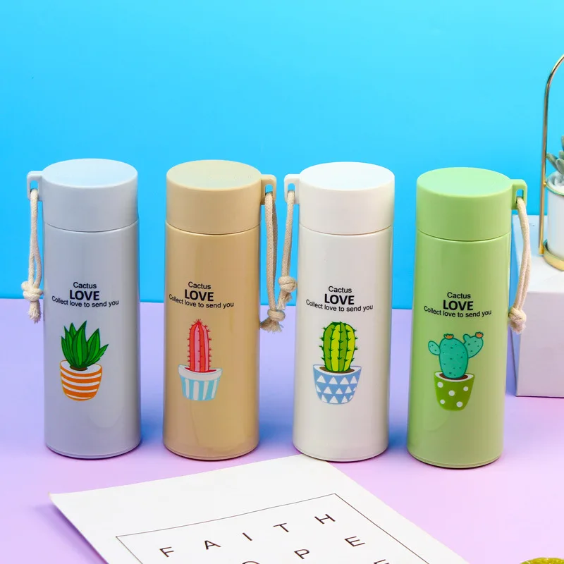 300ml Wheat Straw Double Wall Travel Cactus Glass Water Bottles