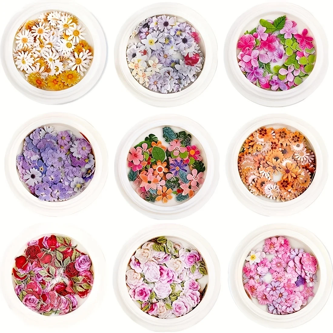 50Pcs 3D Holographic Flower Leaf Nail Stickers Acrylic Sequin Paillettes Sparkle Glitter Nail Art Decoration Simulation Flower