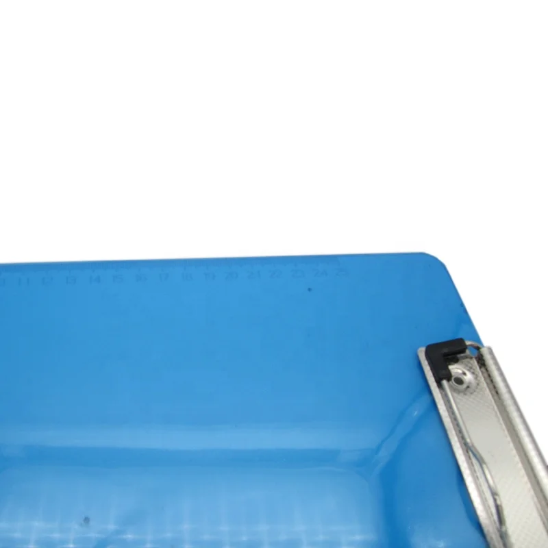 A4 Size 2mm Thickness Blue Color Plastic Paper Clipping Clipboard With Side Ruler Stainless Steel Clip