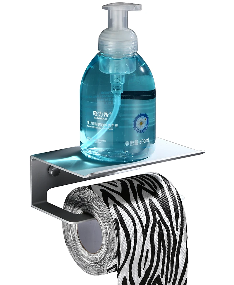 Matte Black Toilet Paper Holder with Shelf Toilet Paper Roll Holder with Shelf Wall Mounted by Self Adhesive Tape or Screws