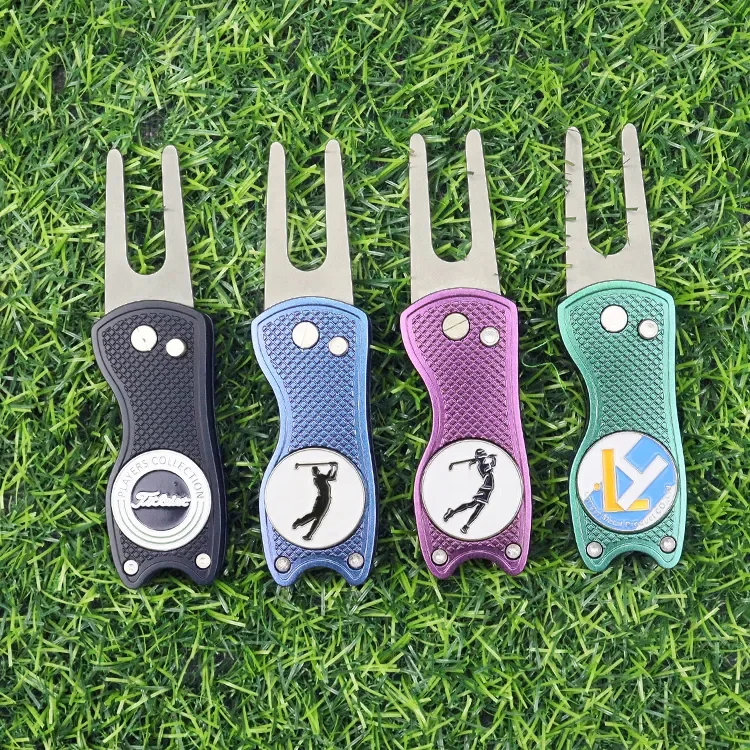 Magnetic Stainless Steel Foldable Divot Pop-up Button Golf Ball Marker Tool Convenient Pop-up Golf Repair Tool Golf Towel