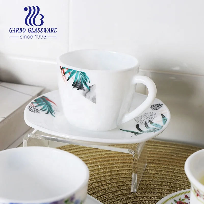 Китай, термостойкая стеклянная посуда с опалом, 185 мл, чайная кружка с 5,5 дюймовым стеклянным блюдце, набор из 2 шт.