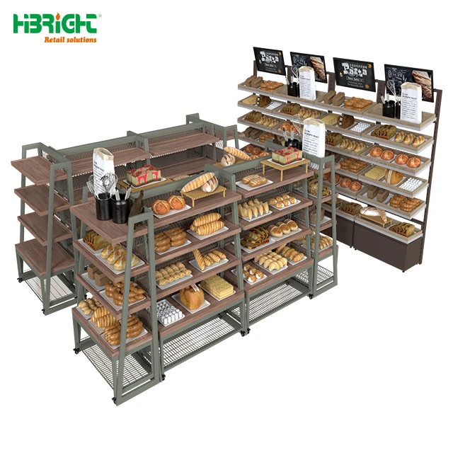 Supermarket Grocery Store customized bread display rack bakery shelf for sale