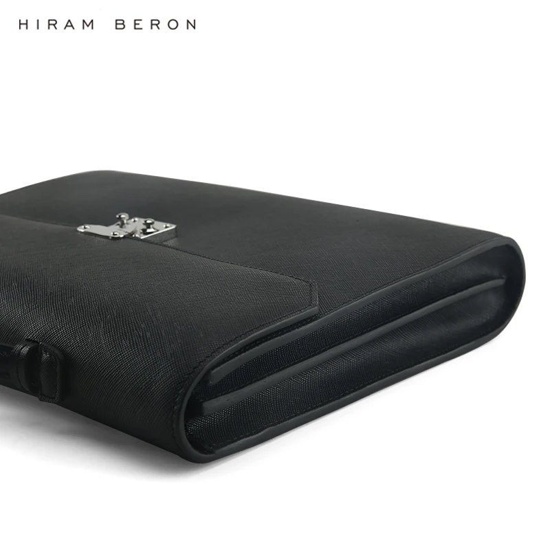 Hiram Beron Italian Saffiano Metropolitan Portfolio Leather Briefcase Bags for Men Official Work Wholesale Dropship