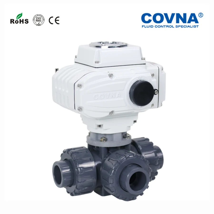 Covna HK60Q-P-T True Union 3 варианта ПВХ Электрический шаровой клапан электрический