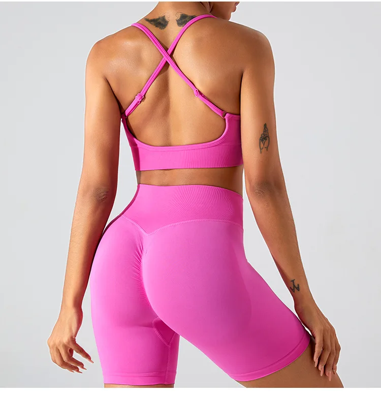 Wholesale Cross Waist Butt Lift Gym Fitness Sets Girls Comfortable Workout Set 2 Piece Shorts Yoga Wear Sportswear
