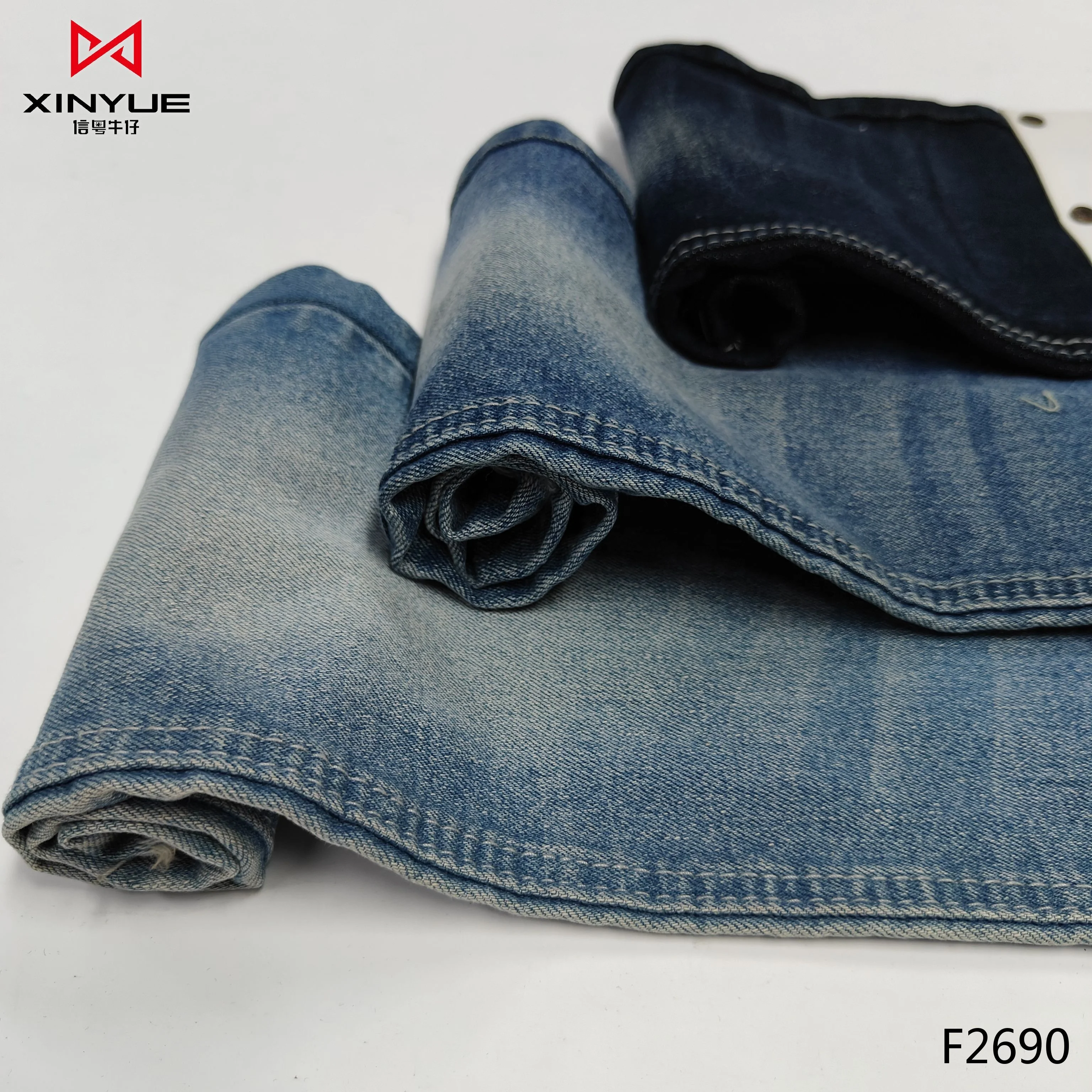 French Terry Fabric Spandex Printed Denim Durable Econyl 68 Cotton, 30 Polyester, 2 Tricot Woven Rolls of Denim Fabric YARN DYED