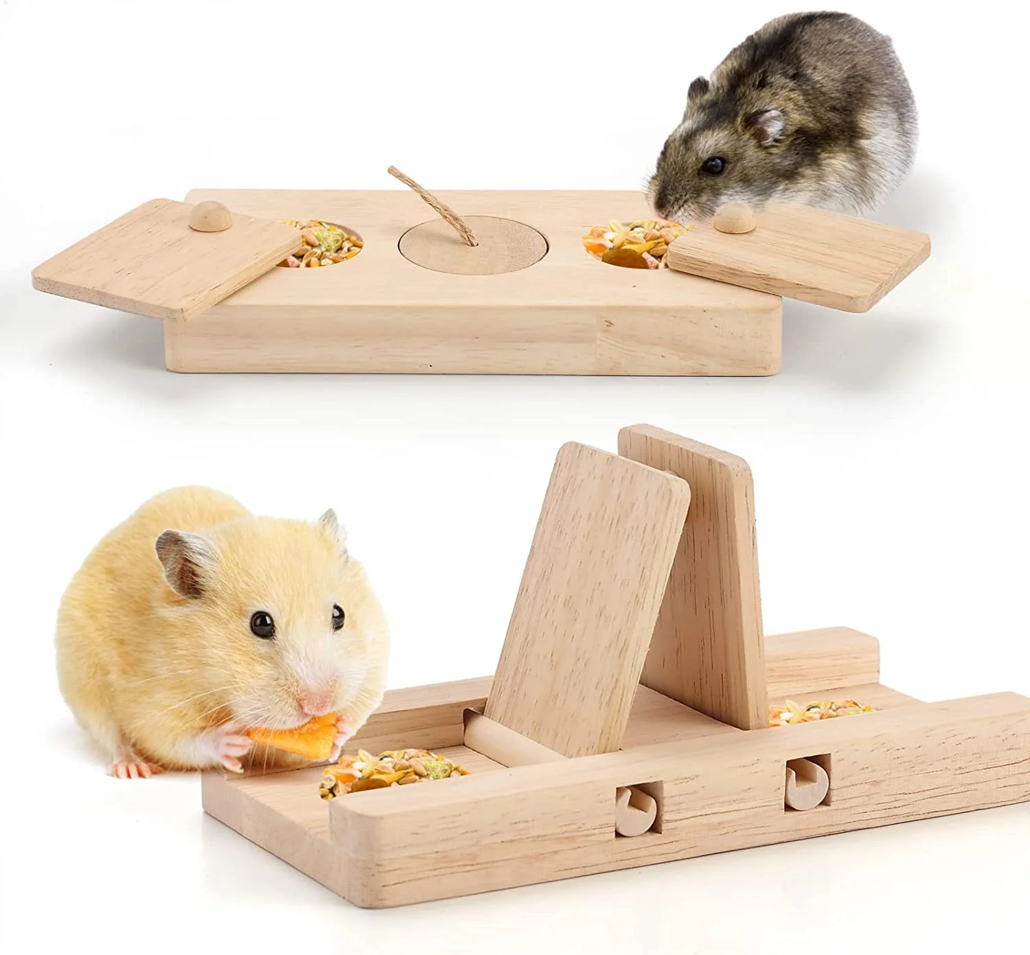 New puzzle wooden pet foraging tableware clamshell hide wooden food box Hamster rabbit solid wood feeder