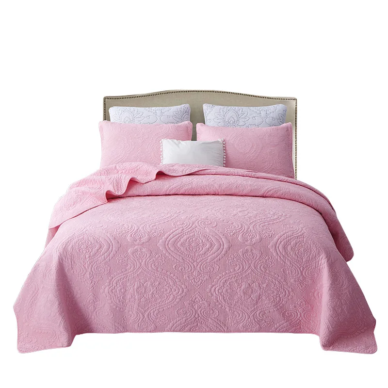 
Pink Color Cotton Fabric Vase Design Embroidery Bedspread Quilt 